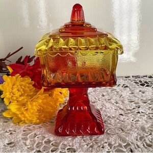 Vintage Red and Yellow Glass Candy Dish